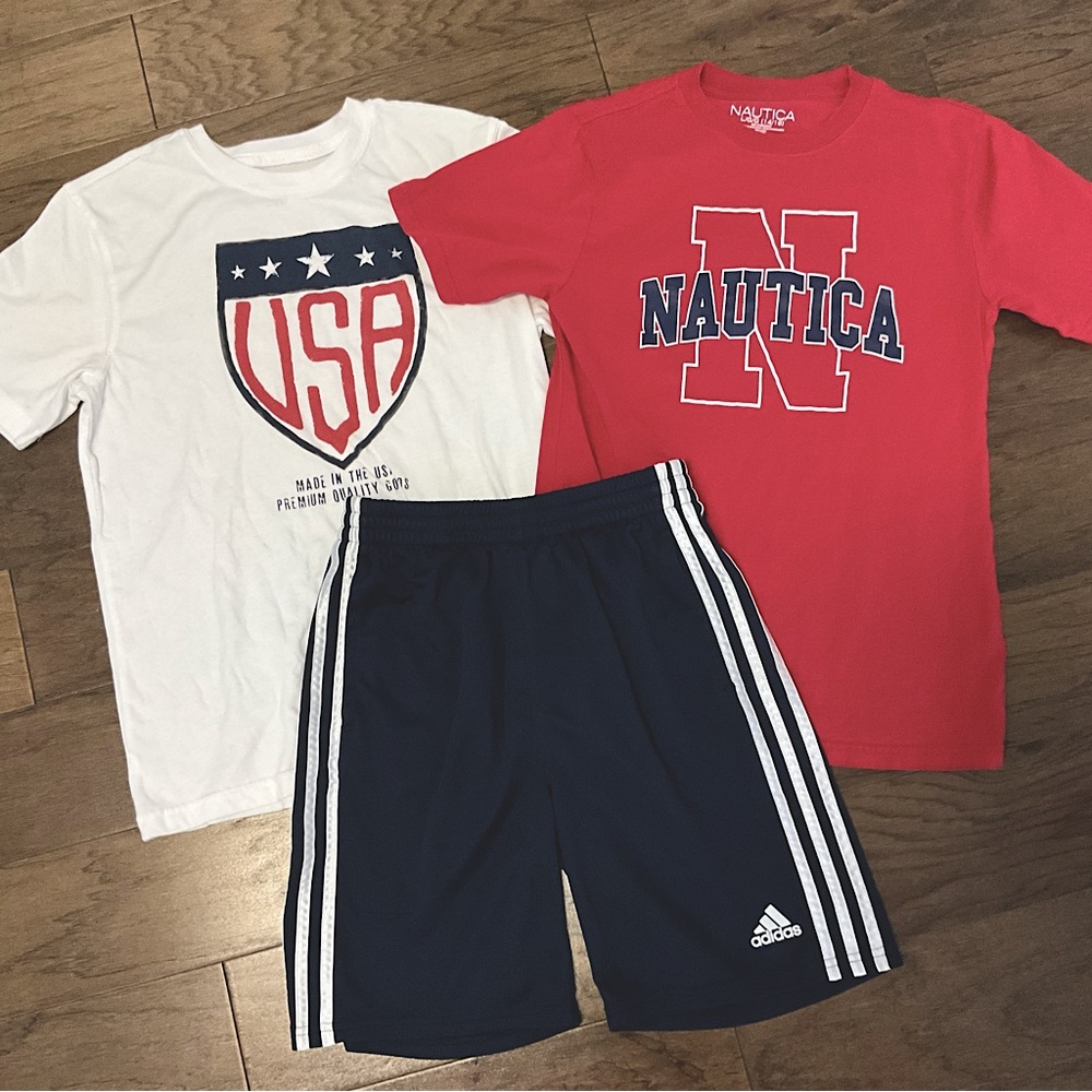 Bundle Boys 14-16 Bundle Patriotic Tees Shorts Adidas Nautica USA Summer Tee 4th